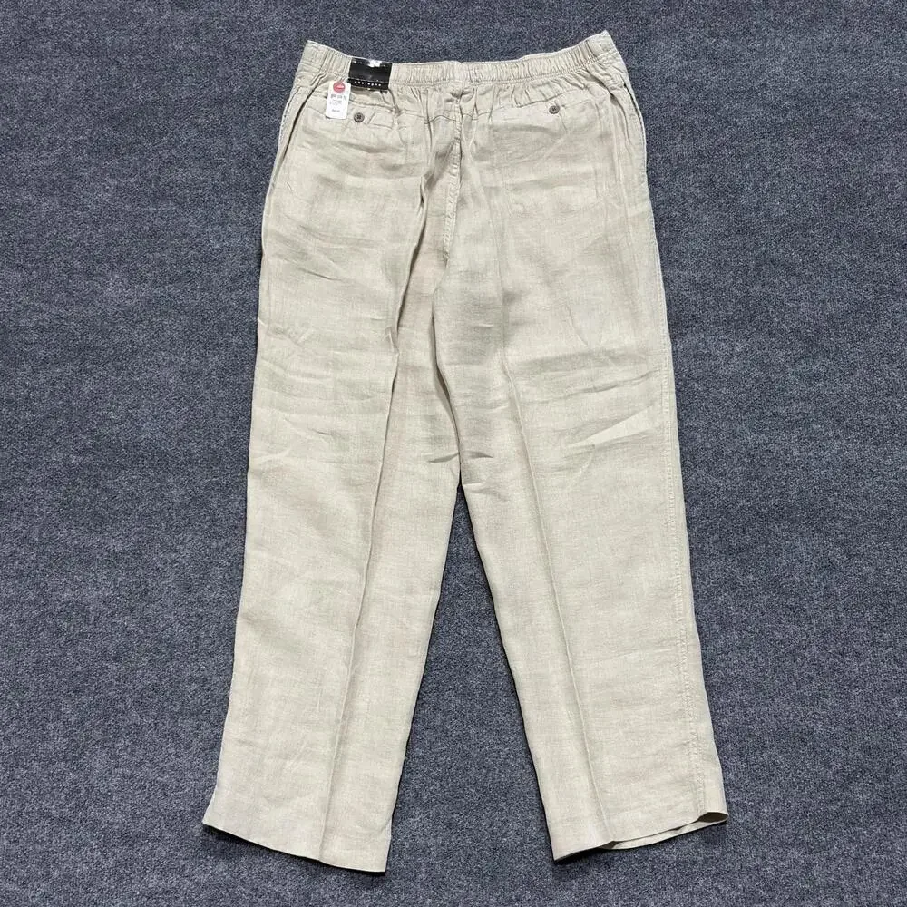 Castagne Linen Pants Mens XLT Natural Drawstring Elastic Waist Casual Relaxed